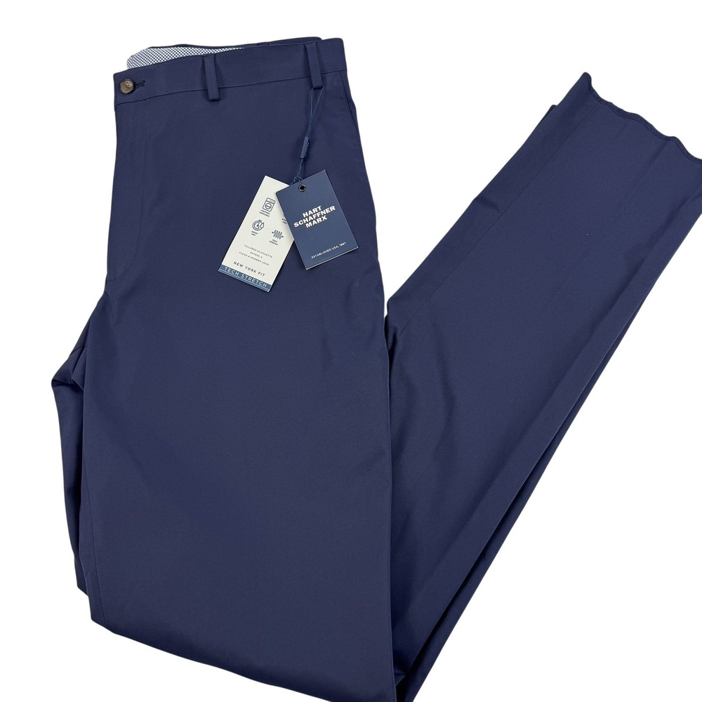 Hart Schaffner Marx Performance Traveler Dress Pants Mens 35x37 Blue Stretch